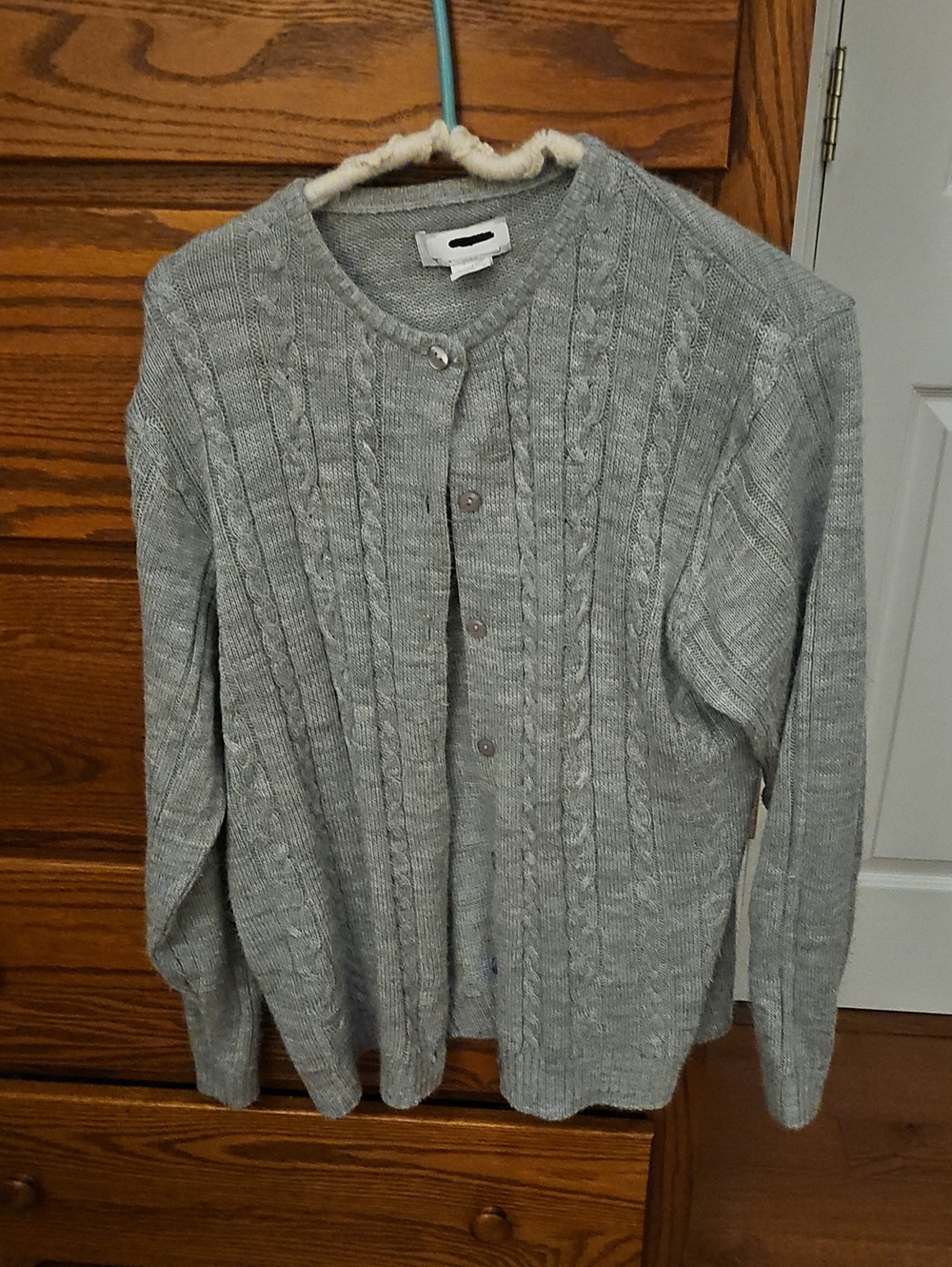 Vintage Gray Cable Knit Button-Up Sweater Cardigan